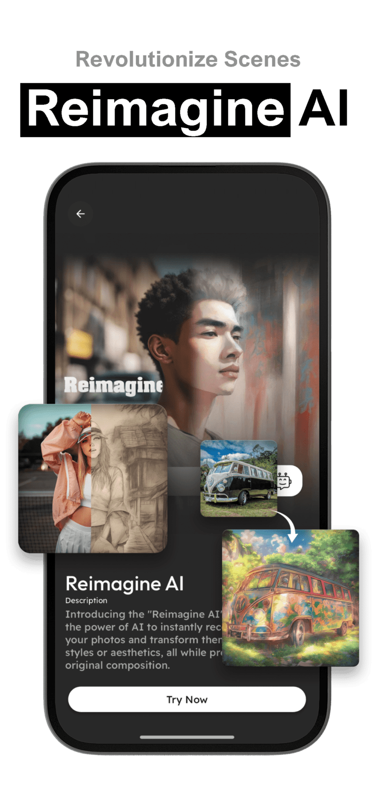 Reimagine AI transforms scenes into unique styles while preserving the original composition